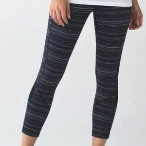 lululemon Black, Navy & White Striped Cropped Leggings with Mesh Detail, Sz 6